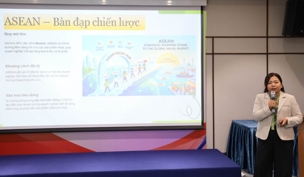 Ms. Nguyen Thi Ngoc Hang – Marketing Director of Halal Certification Office Vietnam (HCA VN), shared information about the ASEAN market and the Halal certification process at the event.