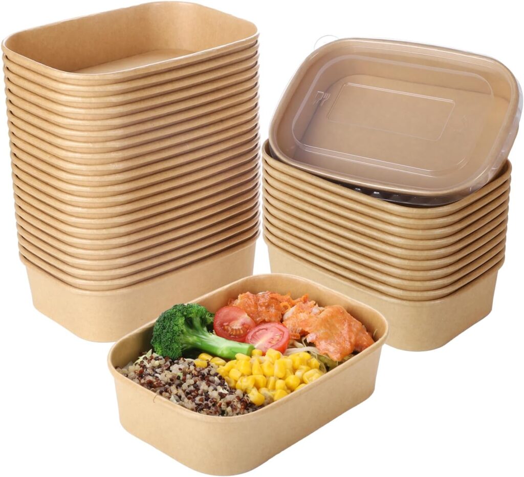 17oz Disposable Kraft Paper Bowls with Lids
