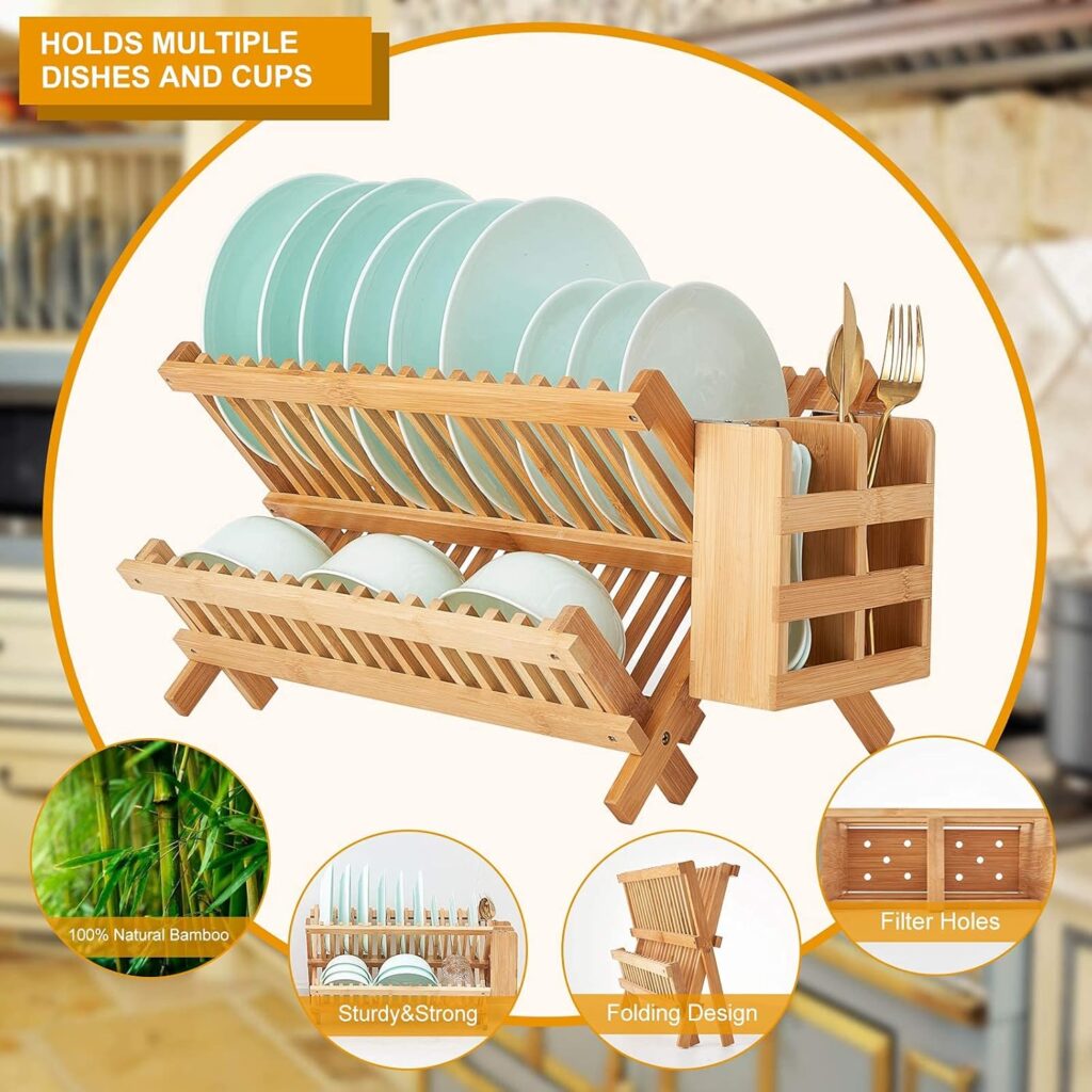 2 Tier Collapsible Dish Rack with Utensil Holder