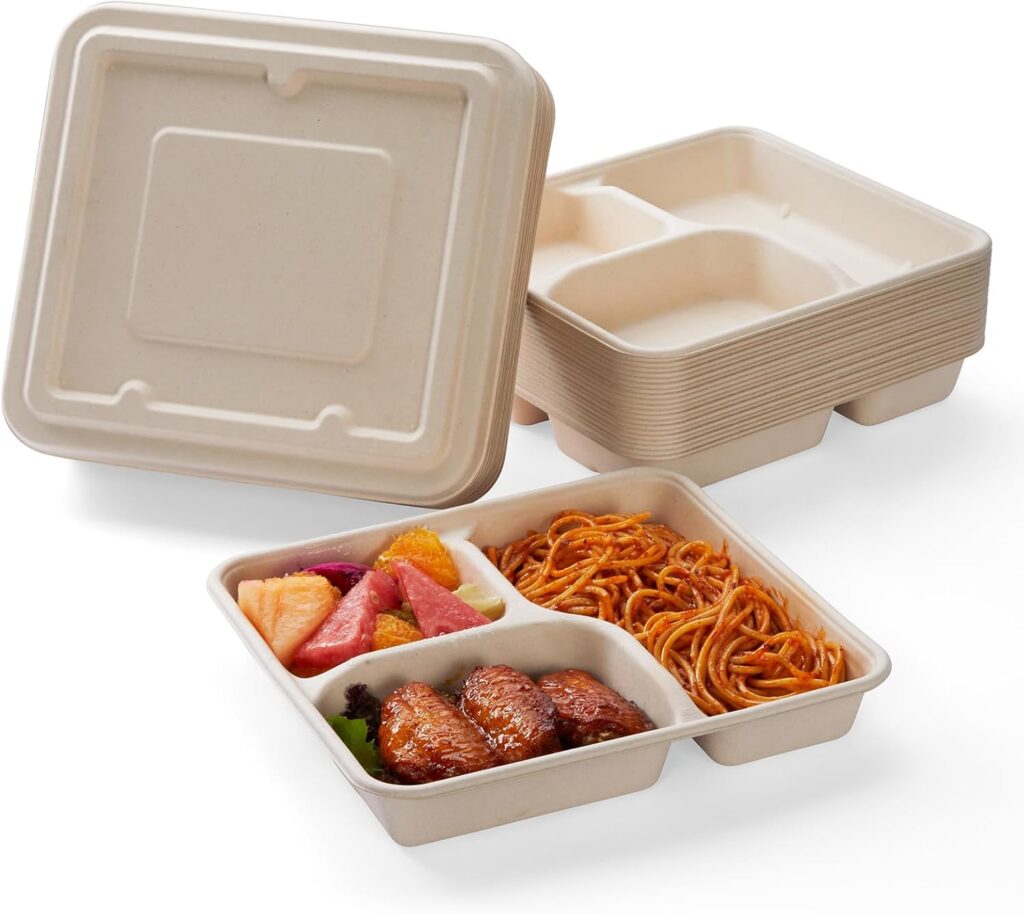 3 Part Compartment Disposable Food Containers with Lids