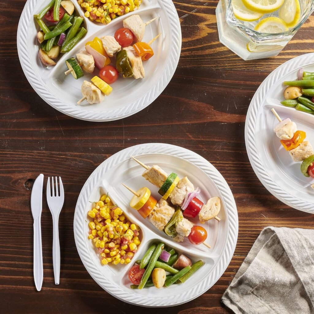 Disposable Heavy Duty Dinner Plates- Premium Hard Plastic Plate Fancy Disposable Clear Plates for Weddings, Parties and Events