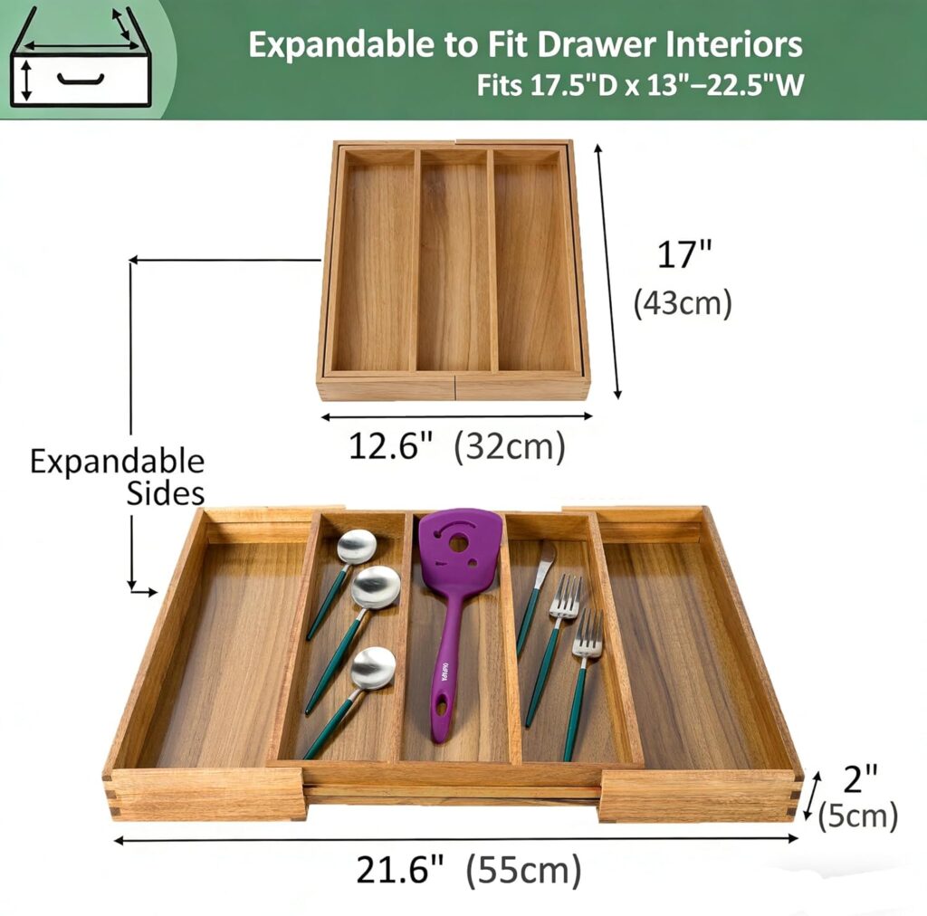 Acacia Kitchen Drawer Organizer Expandable