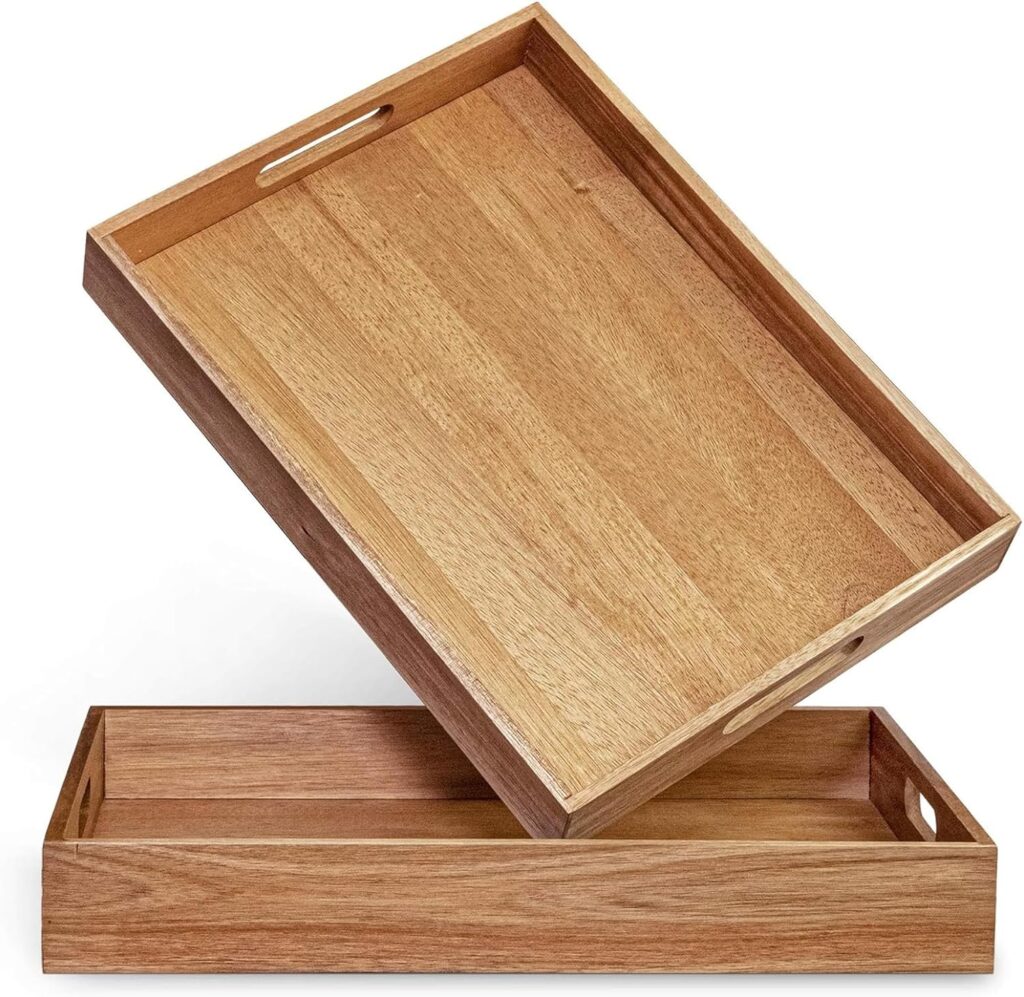 Acacia Wood Serving Tray with Handles (17 Inches)