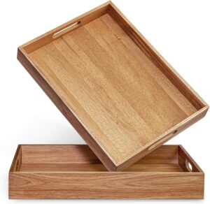 Acacia Wood Serving Tray with Handles (17 Inches)