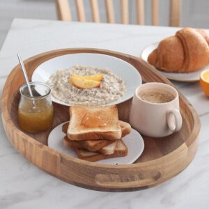 Acacia Wood Serving Tray with Handles - 17"x13" Round