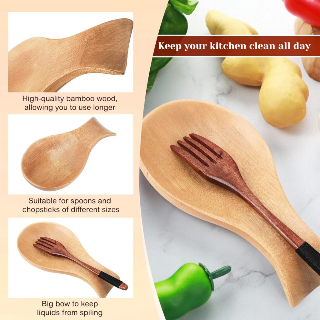 Acacia Wood Spoon Rest for Stove Top Bamboo Holder