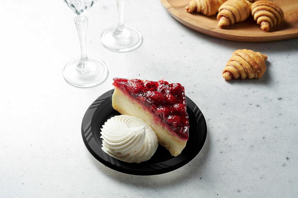 Black Plastic Dessert Plates, 6 Inch