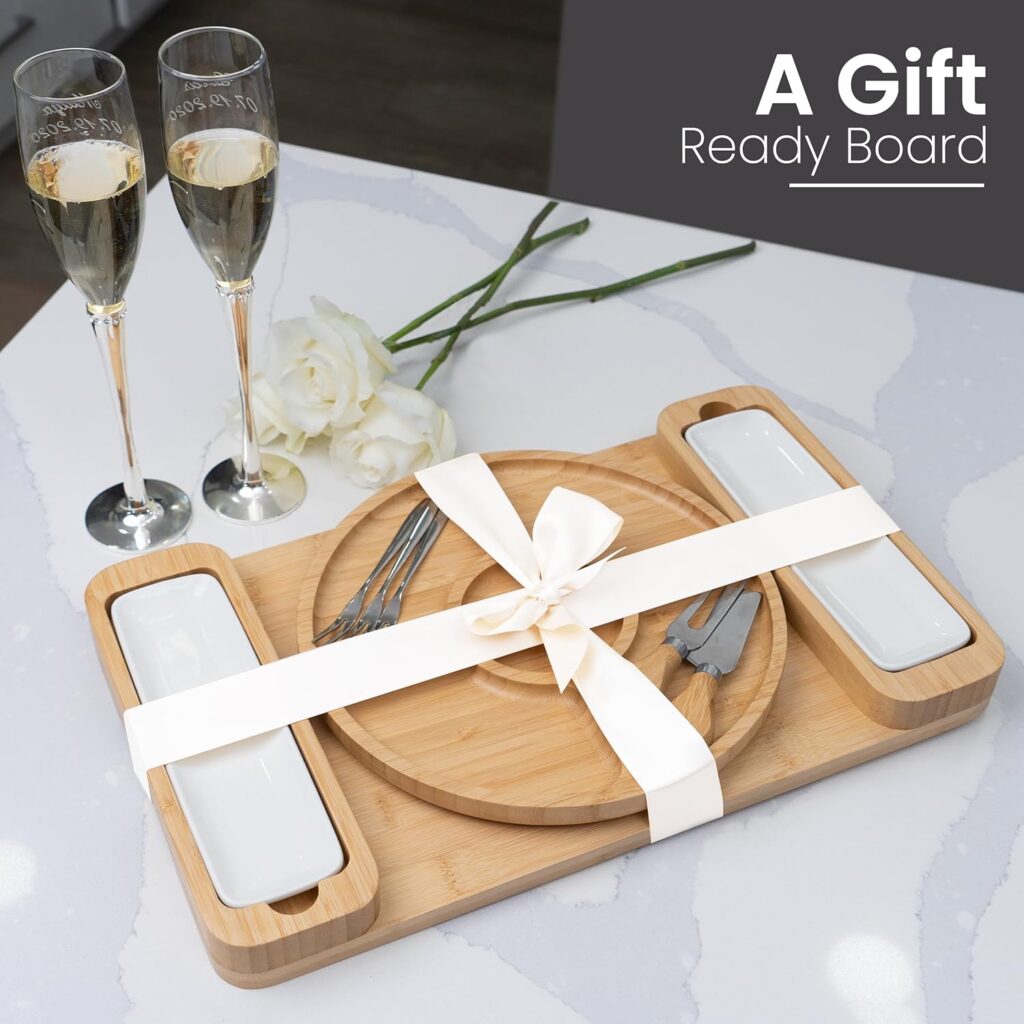 Charcuterie Boards Gift Set - Large Bamboo Cheese Board with Serving Tray
