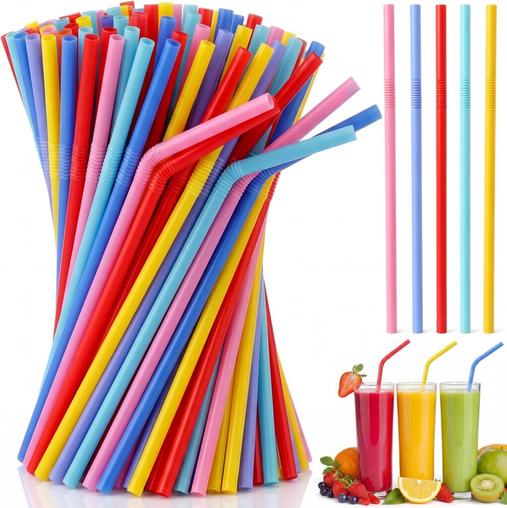 7.9" Disposable Flexible Bendable Straws Bulk for Juice Milkshake Soda, 0.24" Diameter Paper Tube for Summer, Birthday, Wedding, Party