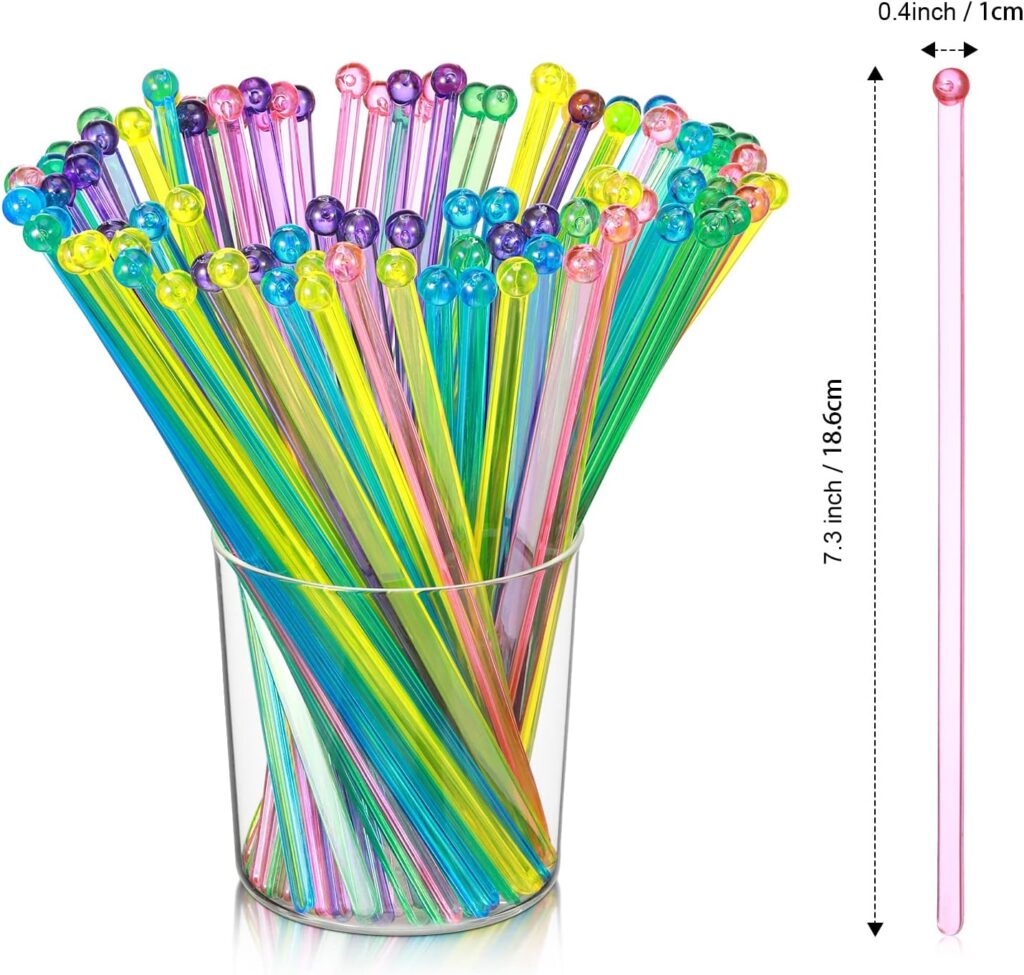 Disposable Plastic Round Top Crystal Swizzle Sticks (MultiColor)