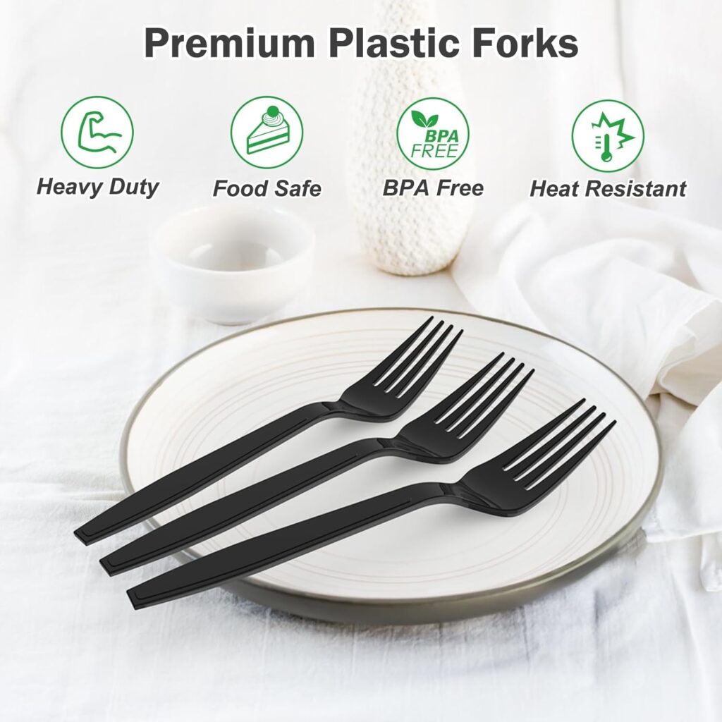 Extra Heavy Duty Black Plastic Forks Disposable