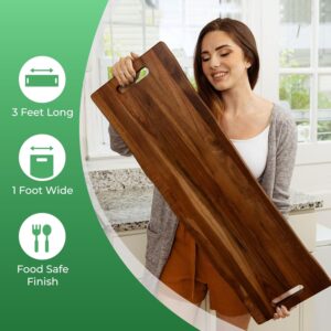 Large Acacia Serving Board with Handles, 36 x 12 Inch Rectangular Charcuterie Platter