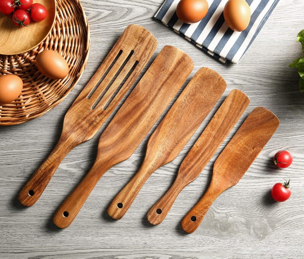 Wooden Spurtle Set, Natural Teak Kitchen Utensil Set