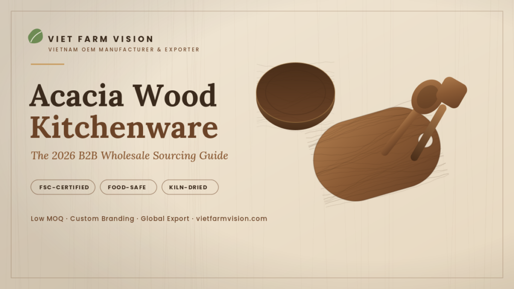 Acacia wood kitchenware from Vietnam — cutting boards, bowls and utensils for B2B wholesale, Viet Farm Vision